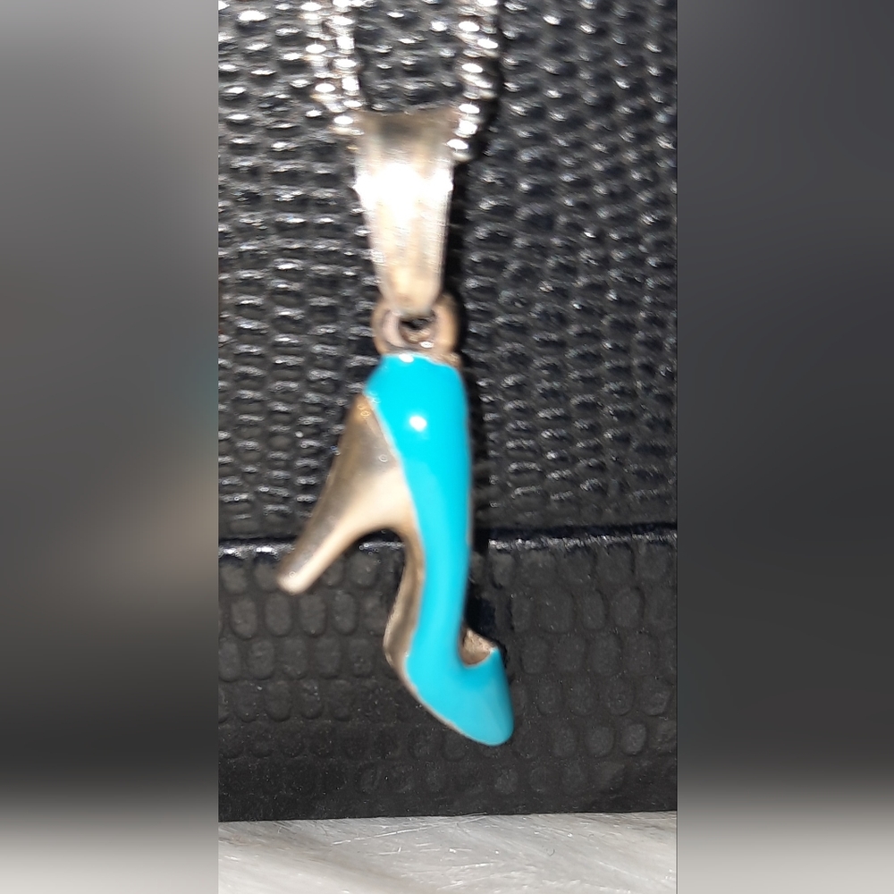 Signed 925 sterling enamel high heel Shoe pendant Vintage On New 925 Chain